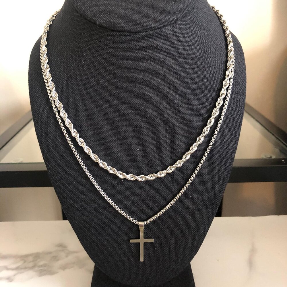L'Homme Set - 2pcs Stainless Steel Necklace Set - Picture 2 of 4